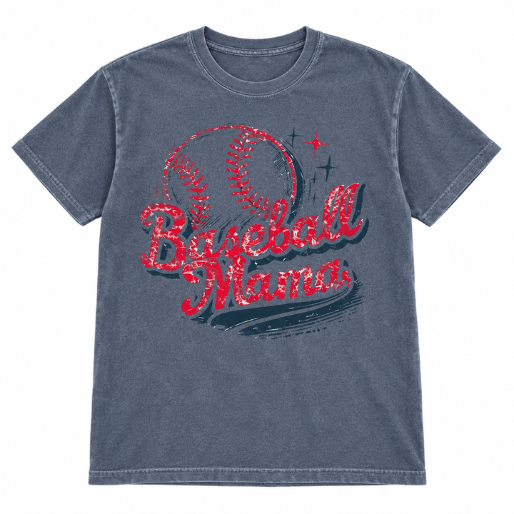 Baseball Mama charcoal tee lay-flat on white