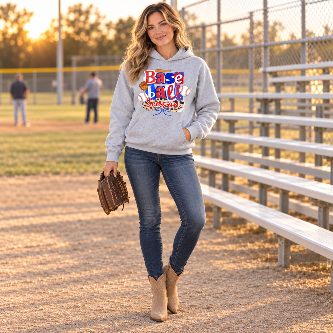Baseball Season Sport Grey hoodie full-body small-town ballfield lifestyle
