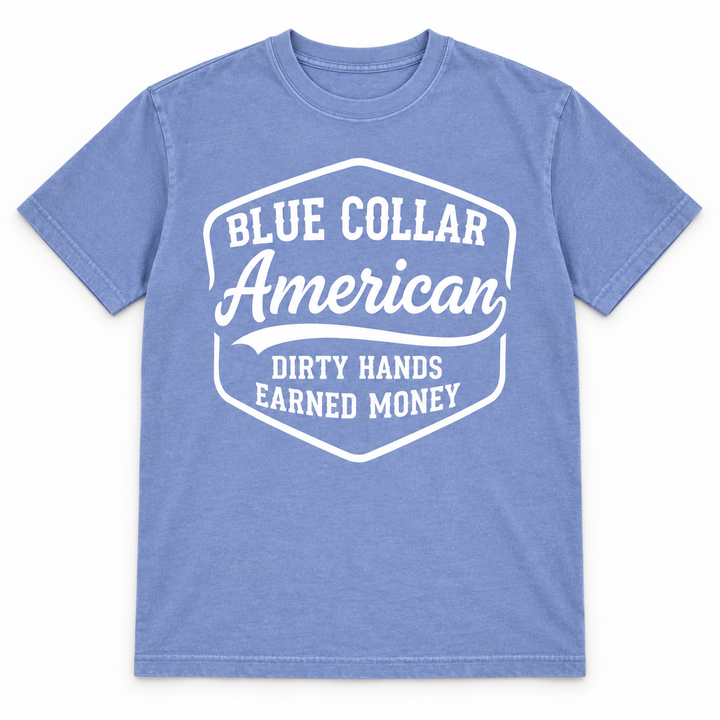 Blue Collar American Washed Denim patriotic T-shirt flat product view