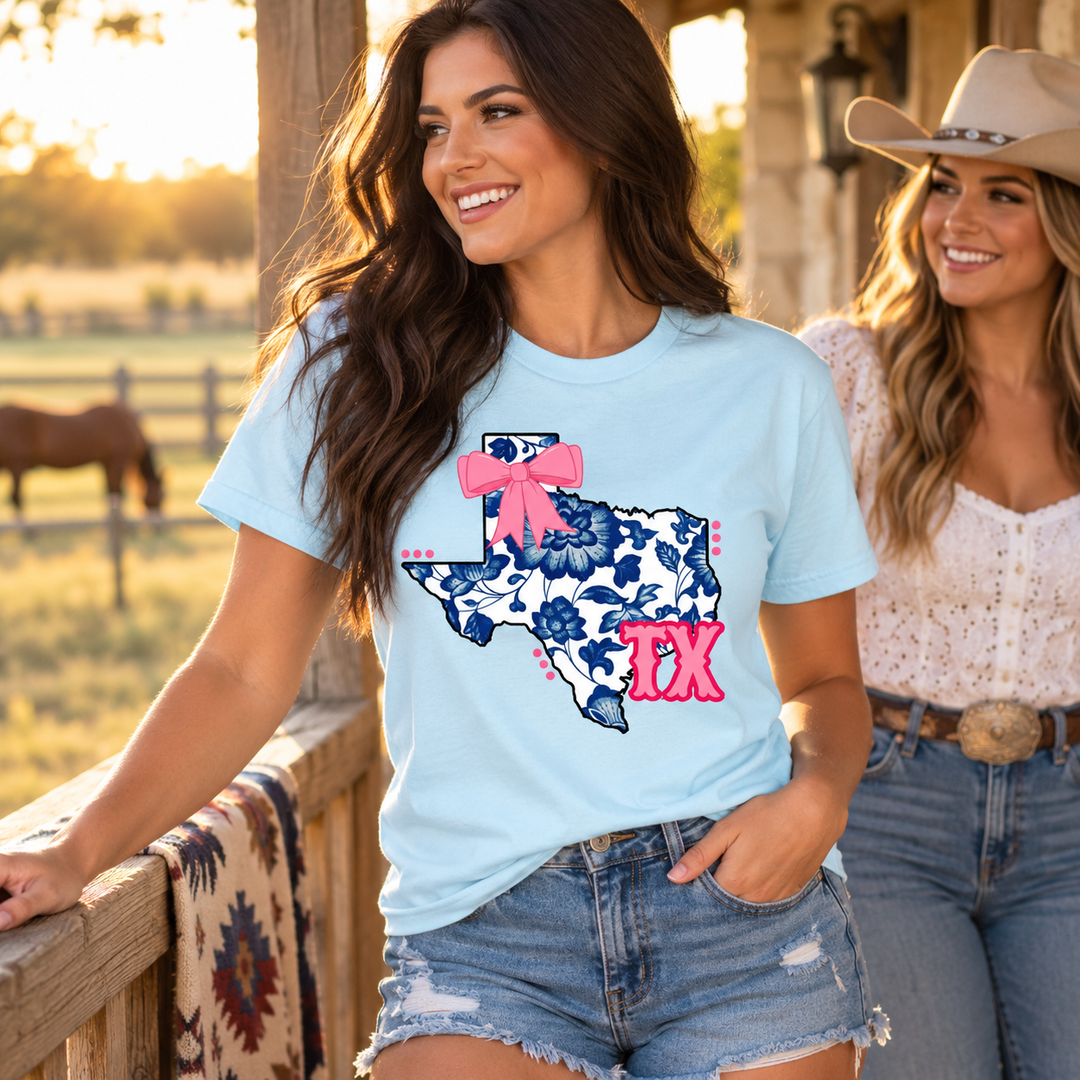 Blue Floral TX State Graphic Tee Western lifestyle image