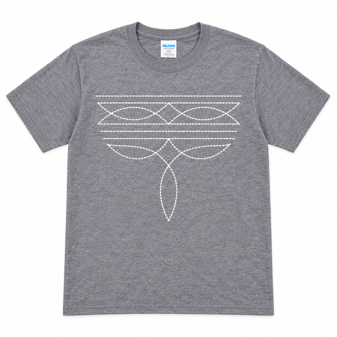 Boot Stitch heather graphite tee lay-flat on white