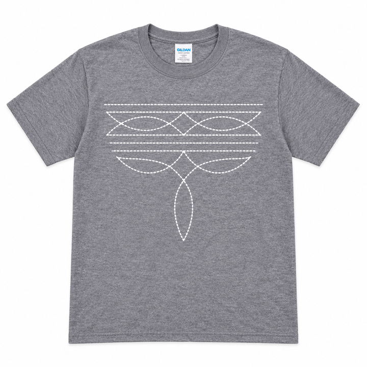 Boot Stitch heather graphite tee lay-flat on white