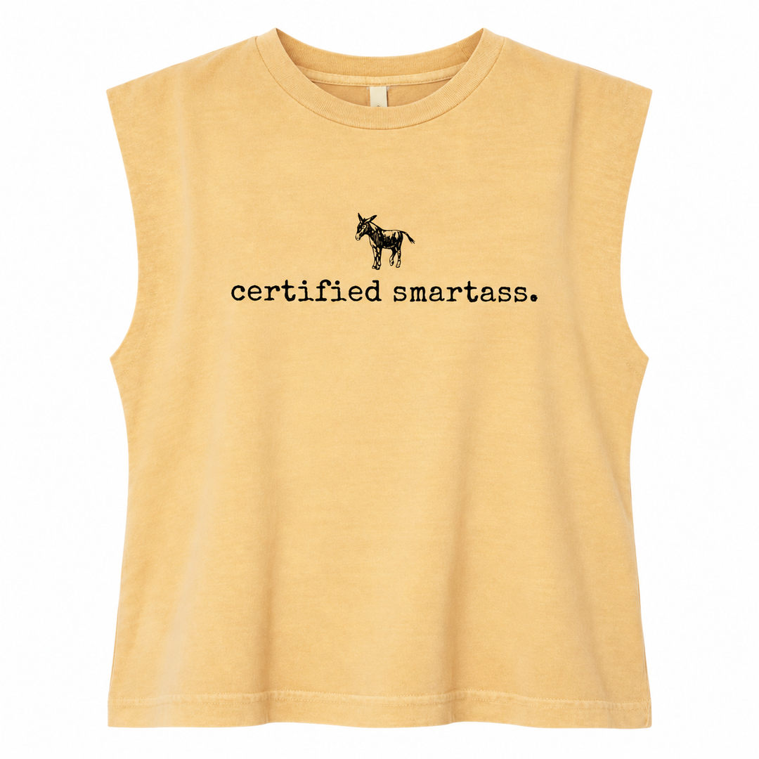 Certified Smarta** Funny Muscle Tank lay-flat on white background