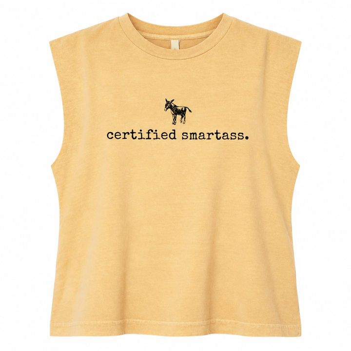 Certified Smarta** Funny Muscle Tank lay-flat on white background