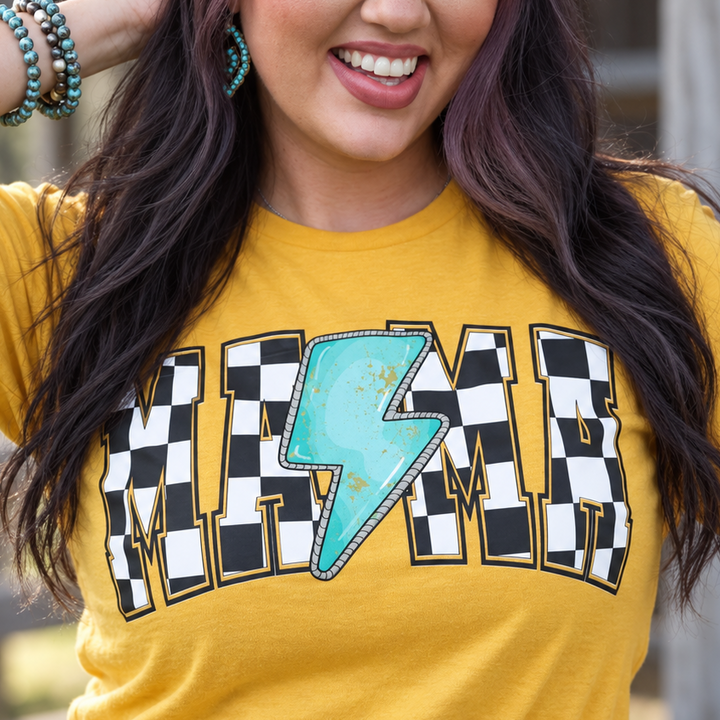 Checkered Mama Turquoise Lightning Bolt Graphic Tee product image 1