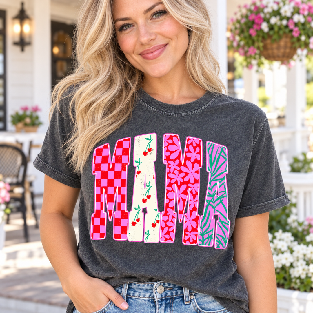 Cherry Mama Pepper tee close-up model