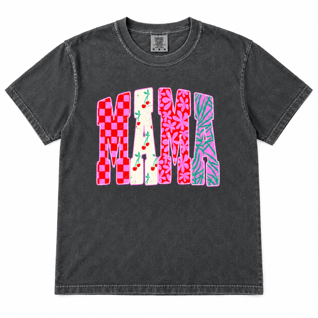 Cherry Mama Pepper tee lay-flat on white