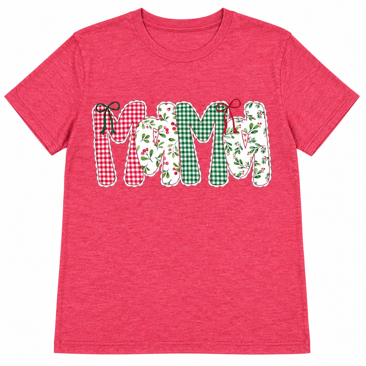 Heather red Christmas Mama mistletoe graphic tee on a pure white background