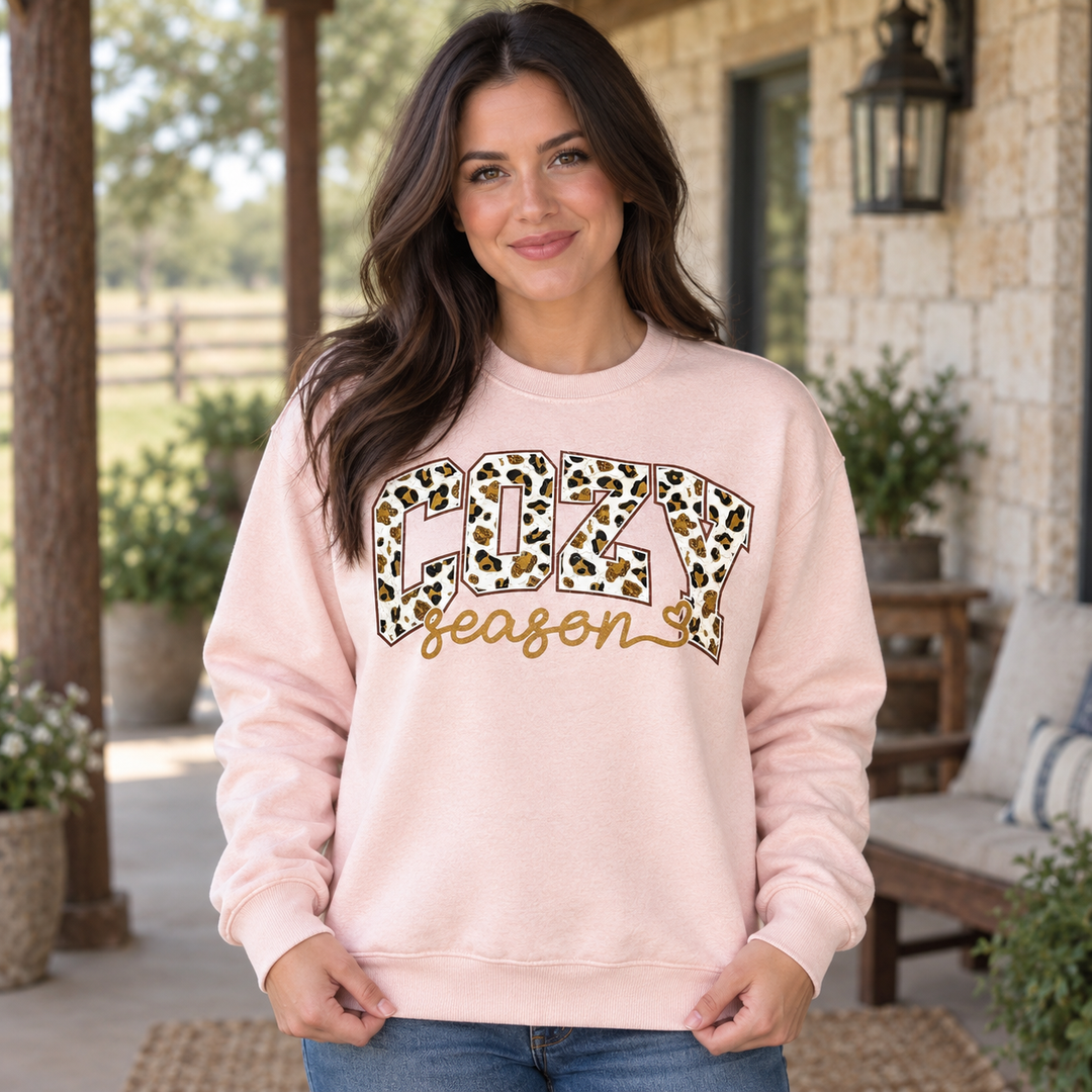 Cozy Season Leopard Peach Crewneck complete-head featured model portrait