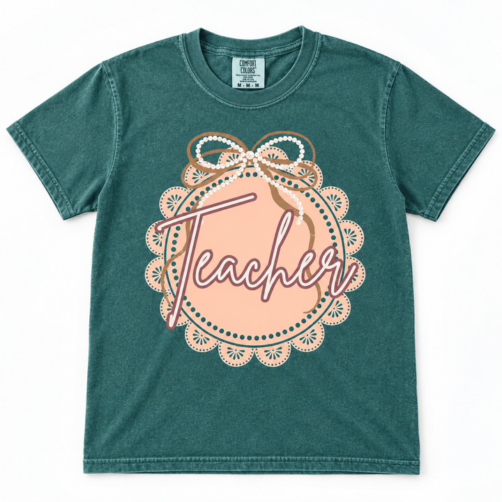 Custom Lacey Occupation Blue Spruce Teacher graphic T-shirt flat product view