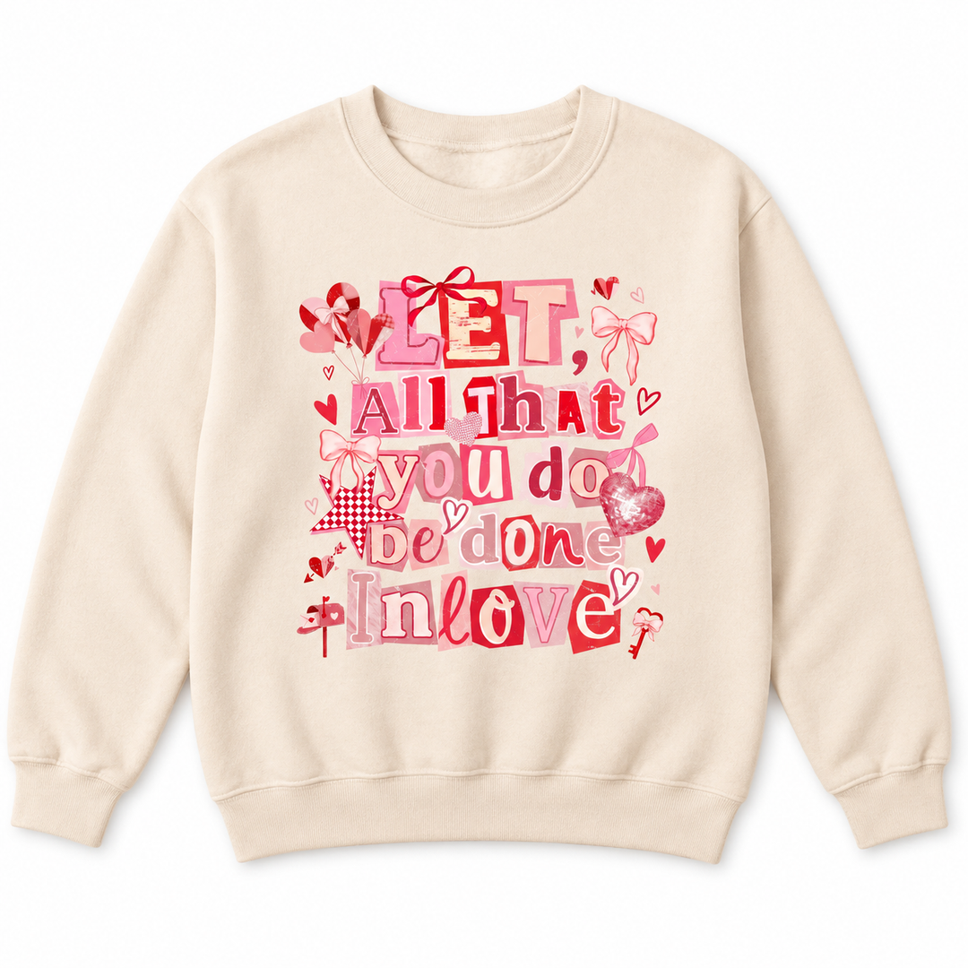 Do Everything in Love sand faith sweatshirt flat product view on white background