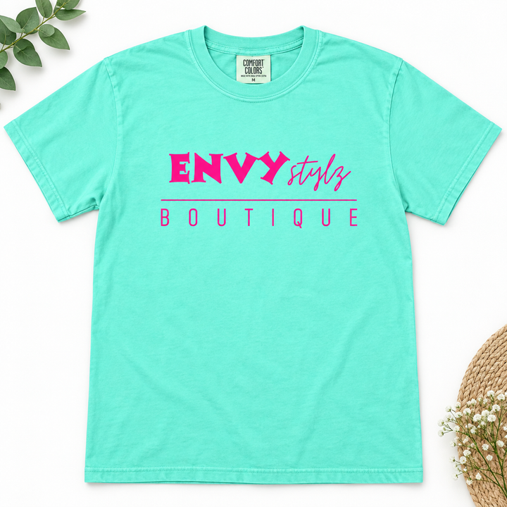 Envy Stylz Logo Island Reef boutique graphic T-shirt flat product view