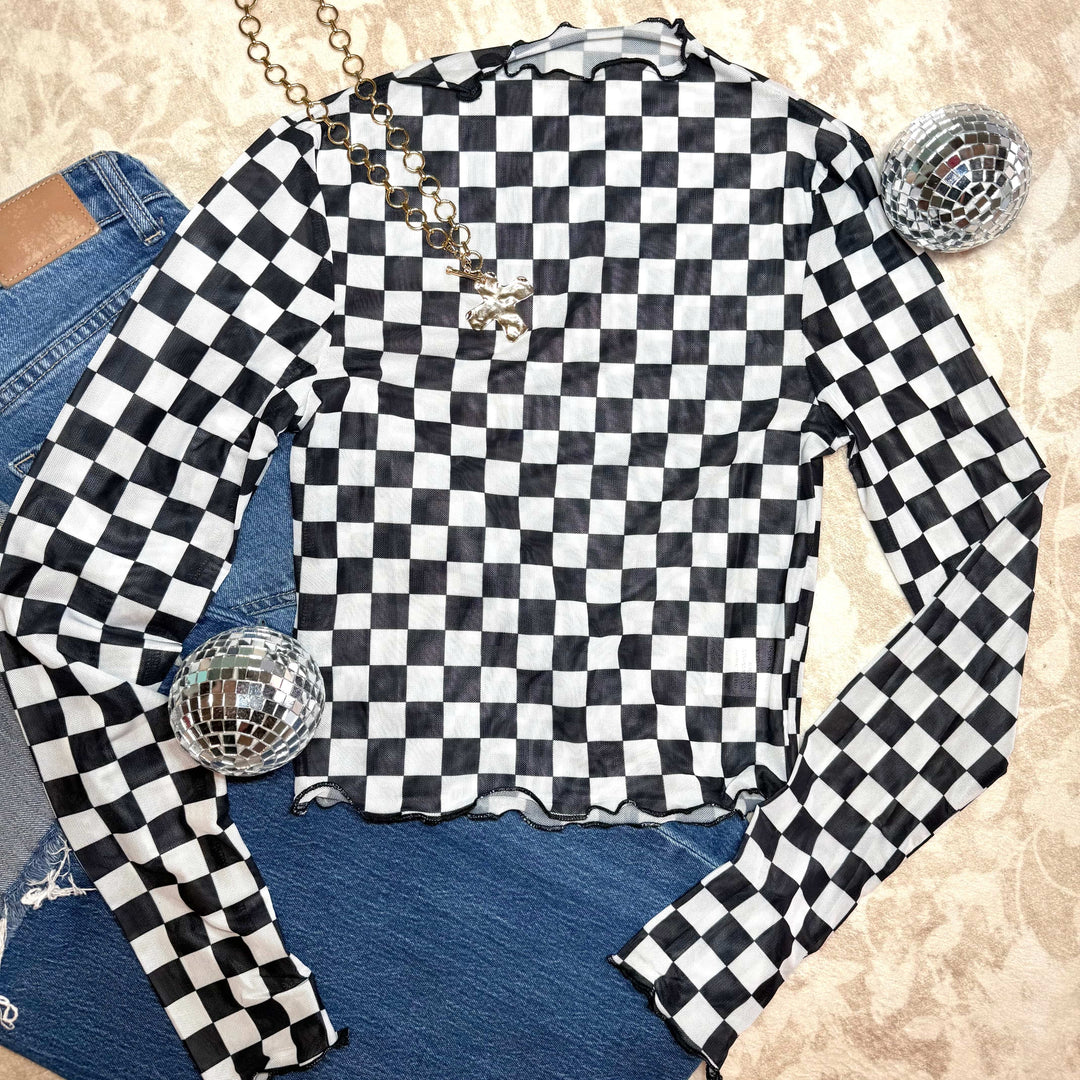 Envy Stylz Boutique Apparel & Accessories > Clothing > Shirts & Tops Checkered Mesh Top