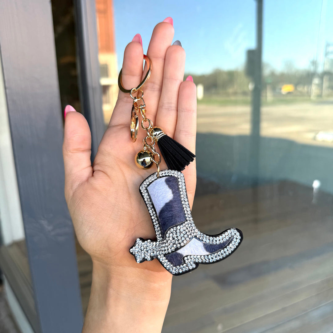 Envy Stylz Boutique keychain Cowprint Boot Rhinestone Keychain