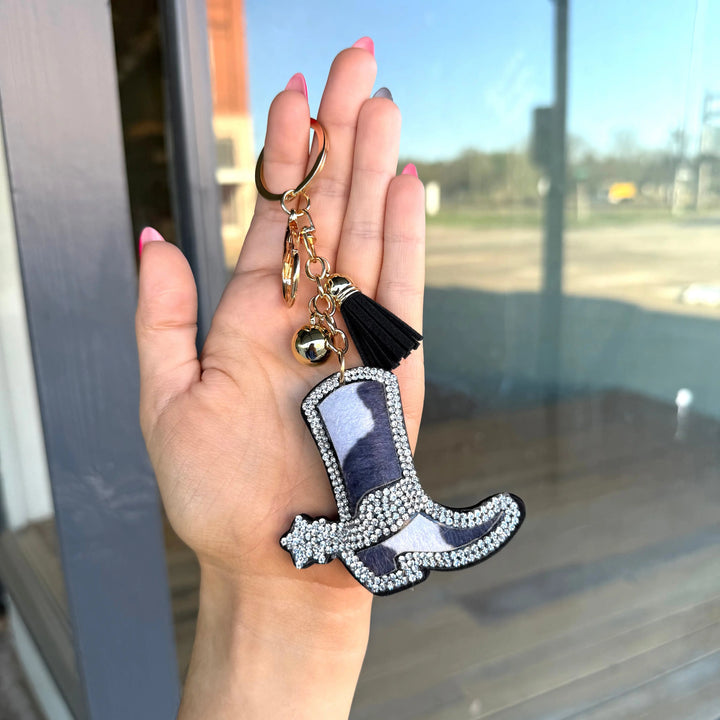 Envy Stylz Boutique keychain Cowprint Boot Rhinestone Keychain
