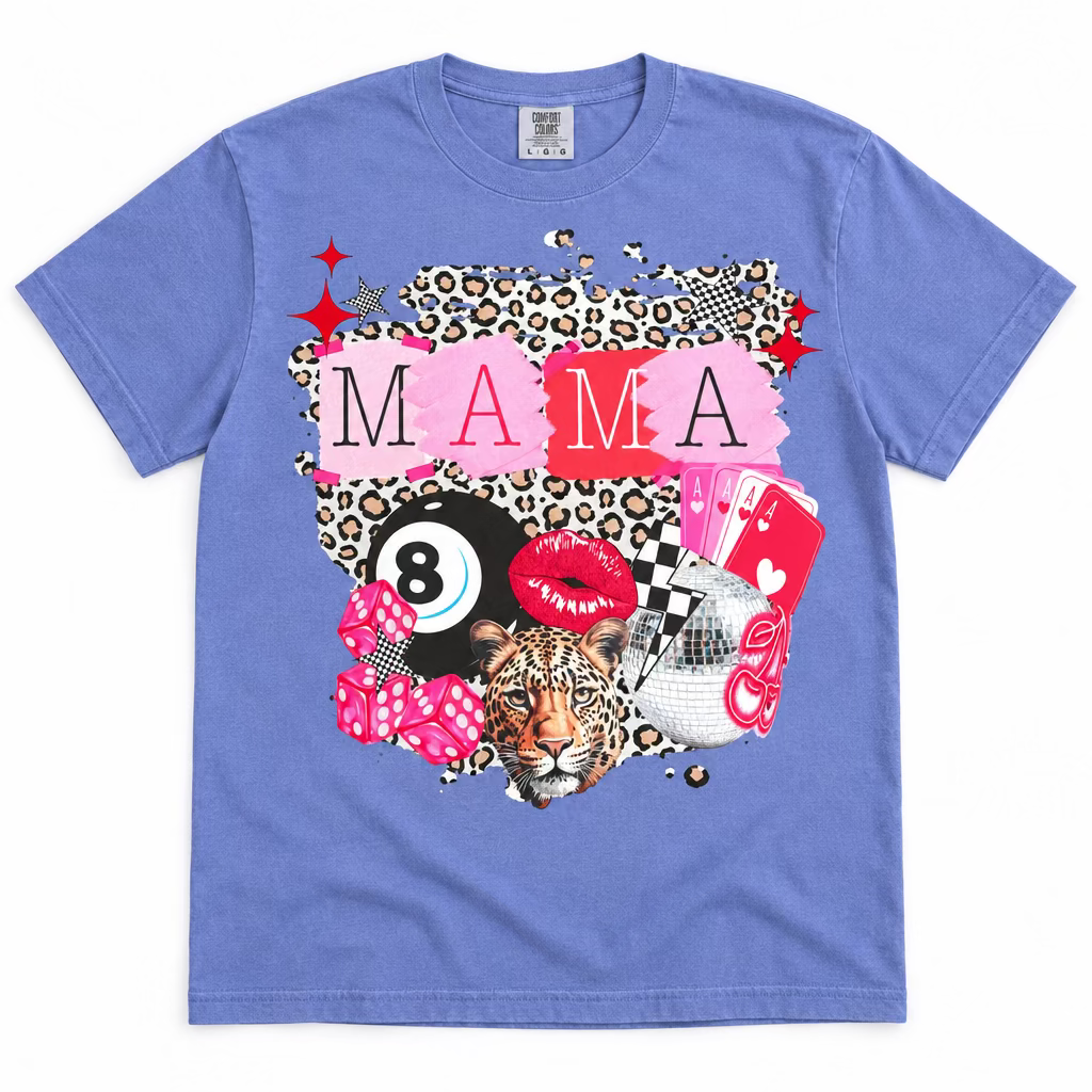 Leopard Mama Collage Periwinkle Graphic Tee