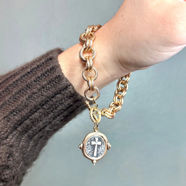 Envy Stylz Boutique Chunky Gold Cross Faith Statement Bracelet