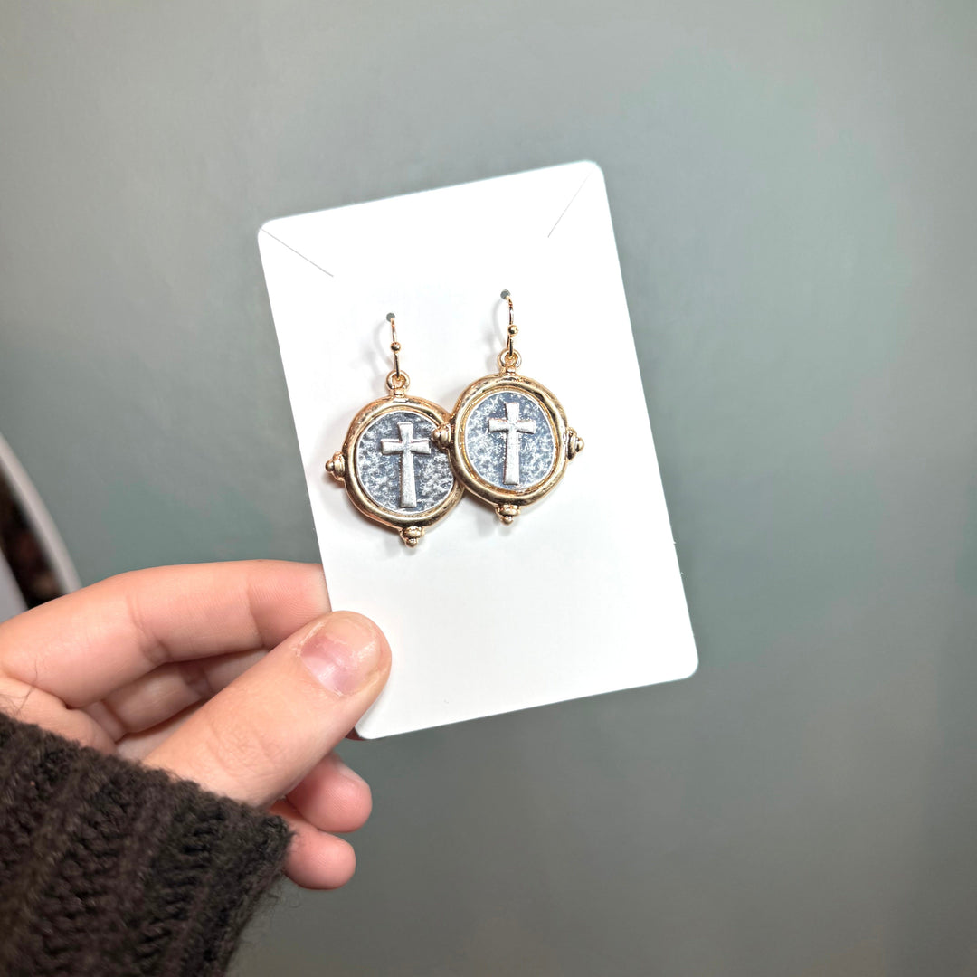 Envy Stylz Boutique Women - Accessories - Earrings Gold Silver Cross Oval Earrings