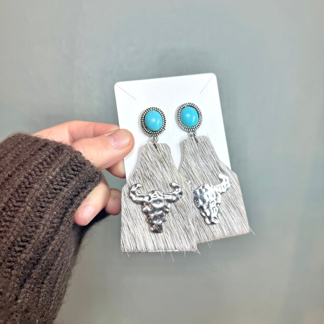 Envy Stylz Boutique Women - Accessories - Earrings Gray Cow Tag Turquoise Stone Earrings