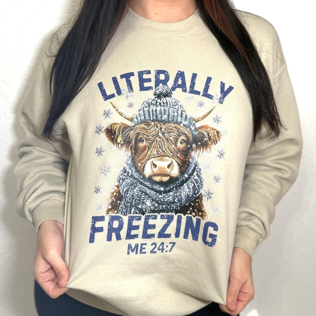 Envy Stylz Boutique Women - Apparel - Shirts - Sweatshirt Freezing Highland Cow Church Christmas Graphic T-shirt - Women&