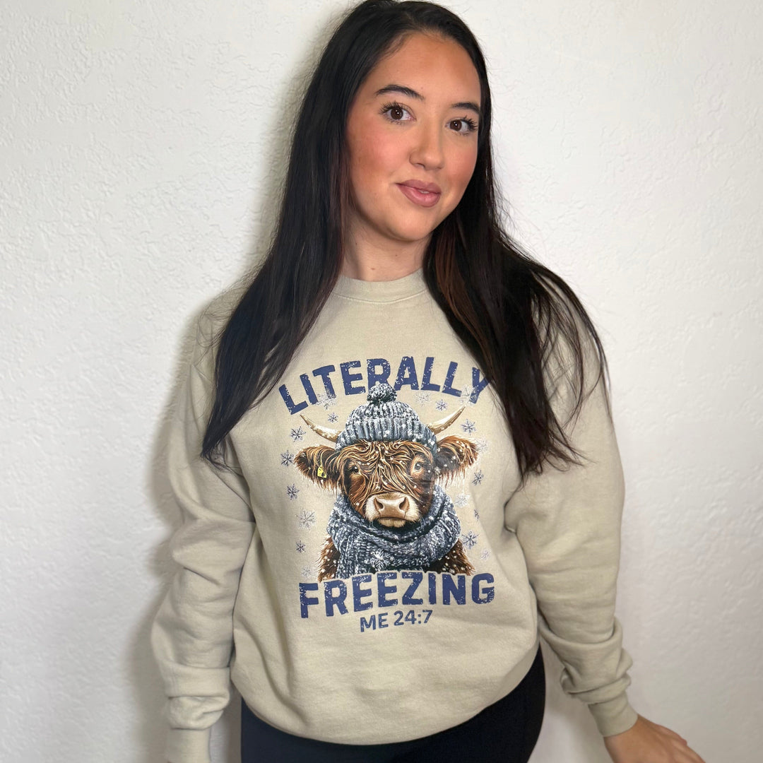 Envy Stylz Boutique Women - Apparel - Shirts - Sweatshirt Freezing Highland Cow Church Christmas Graphic T-shirt - Women&