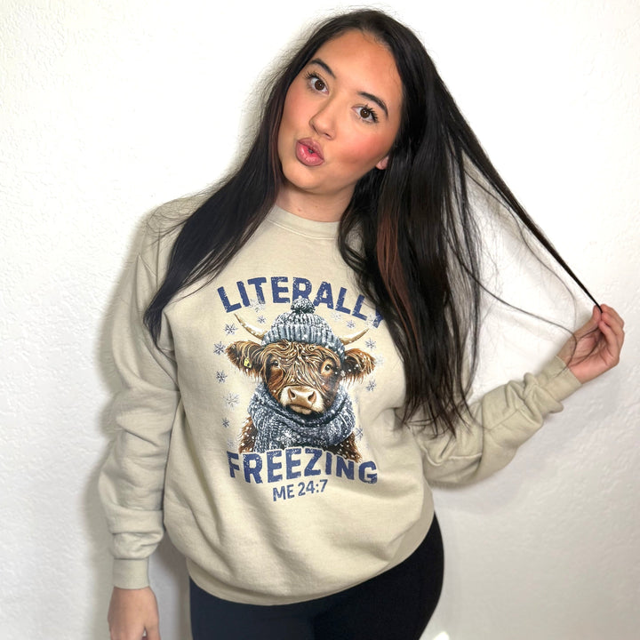 Envy Stylz Boutique Women - Apparel - Shirts - Sweatshirt Freezing Highland Cow Church Christmas Graphic T-shirt - Women&