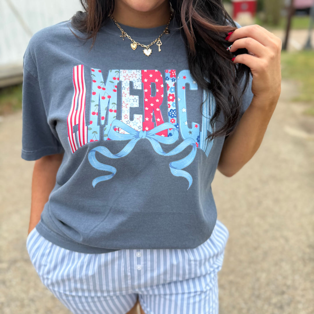 Envy Stylz Boutique Women - Apparel - Shirts - T-Shirts America Bow Patriotic Graphic Tee