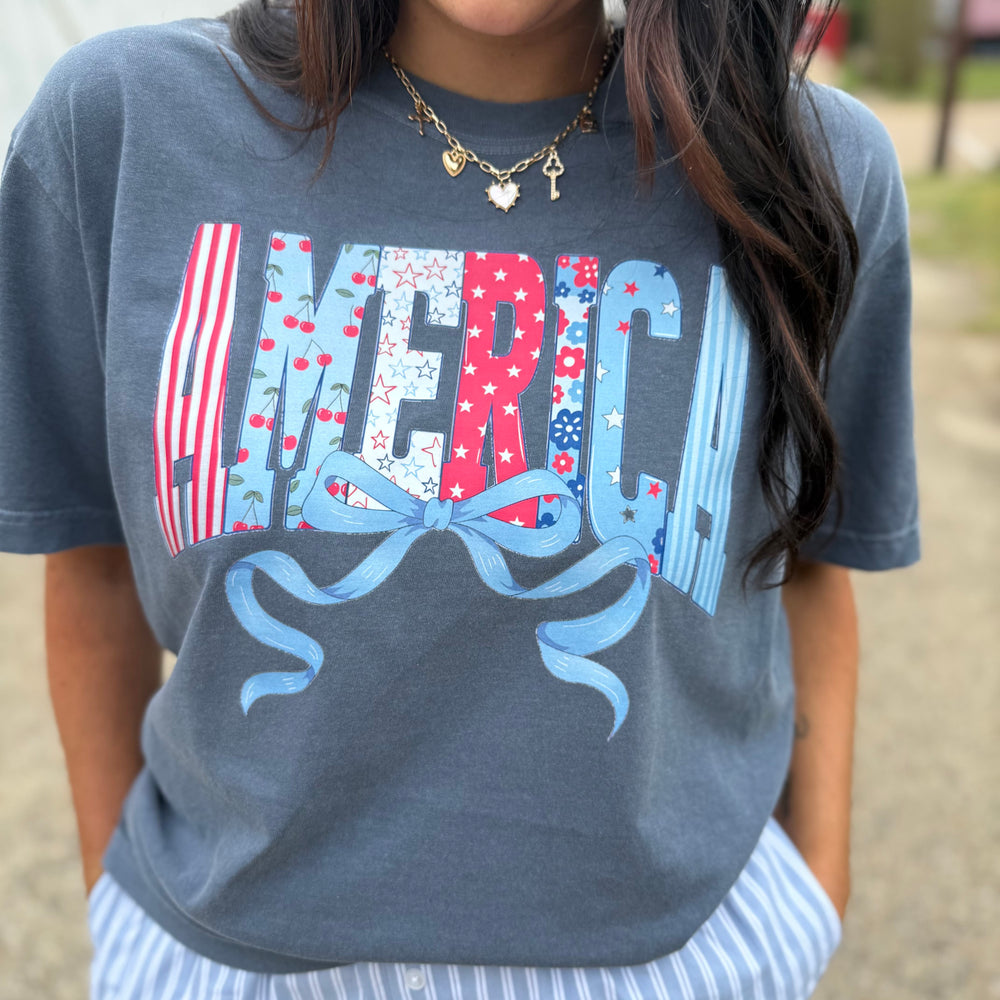 Envy Stylz Boutique Women - Apparel - Shirts - T-Shirts America Bow Patriotic Graphic Tee