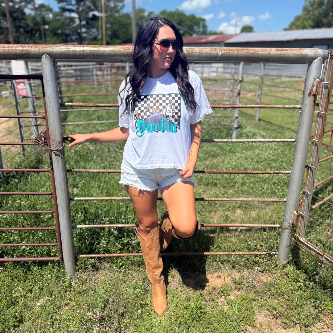 Envy Stylz Boutique Women - Apparel - Shirts - T-Shirts Darlin Flame Checkered Graphic Crop Tee