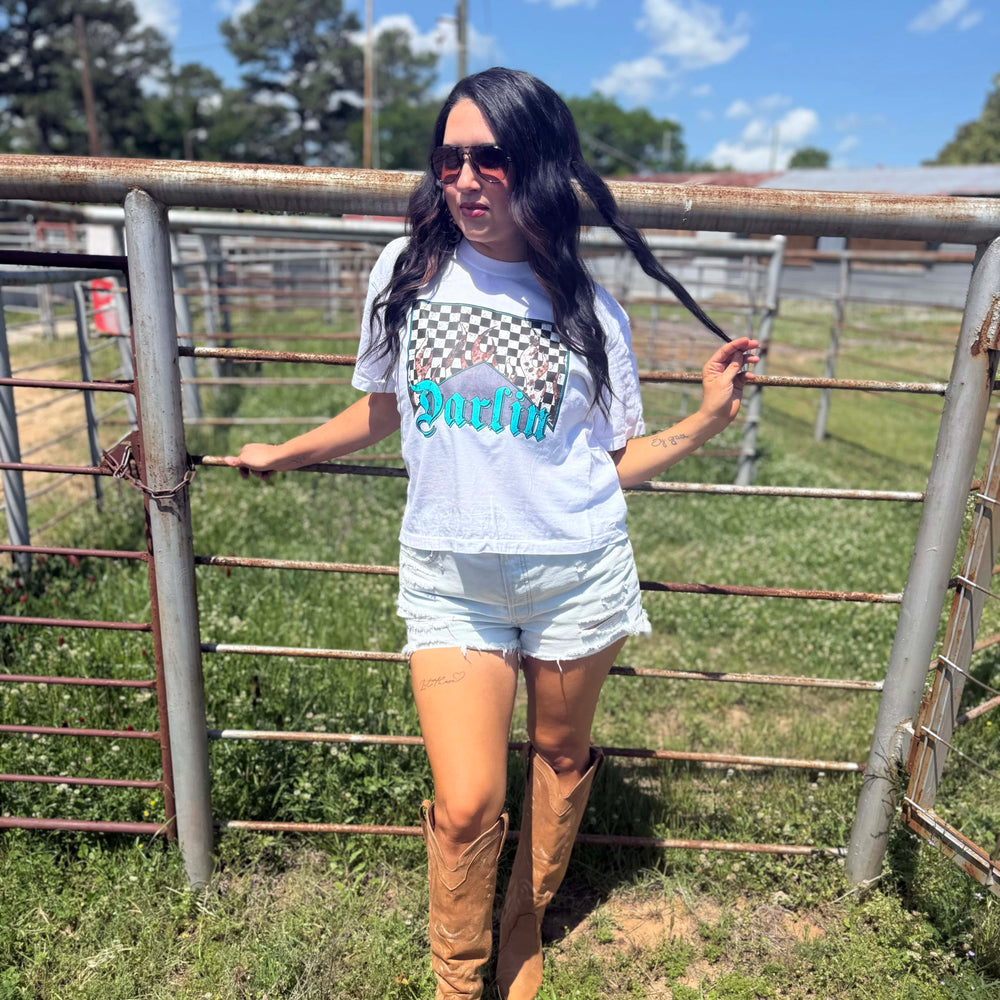 Envy Stylz Boutique Women - Apparel - Shirts - T-Shirts Darlin Flame Checkered Graphic Crop Tee