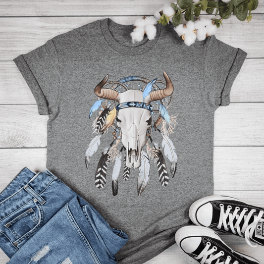 Envy Stylz Boutique Women - Apparel - Shirts - T-Shirts Dreamcatcher Cow Skull Graphic T-shirt