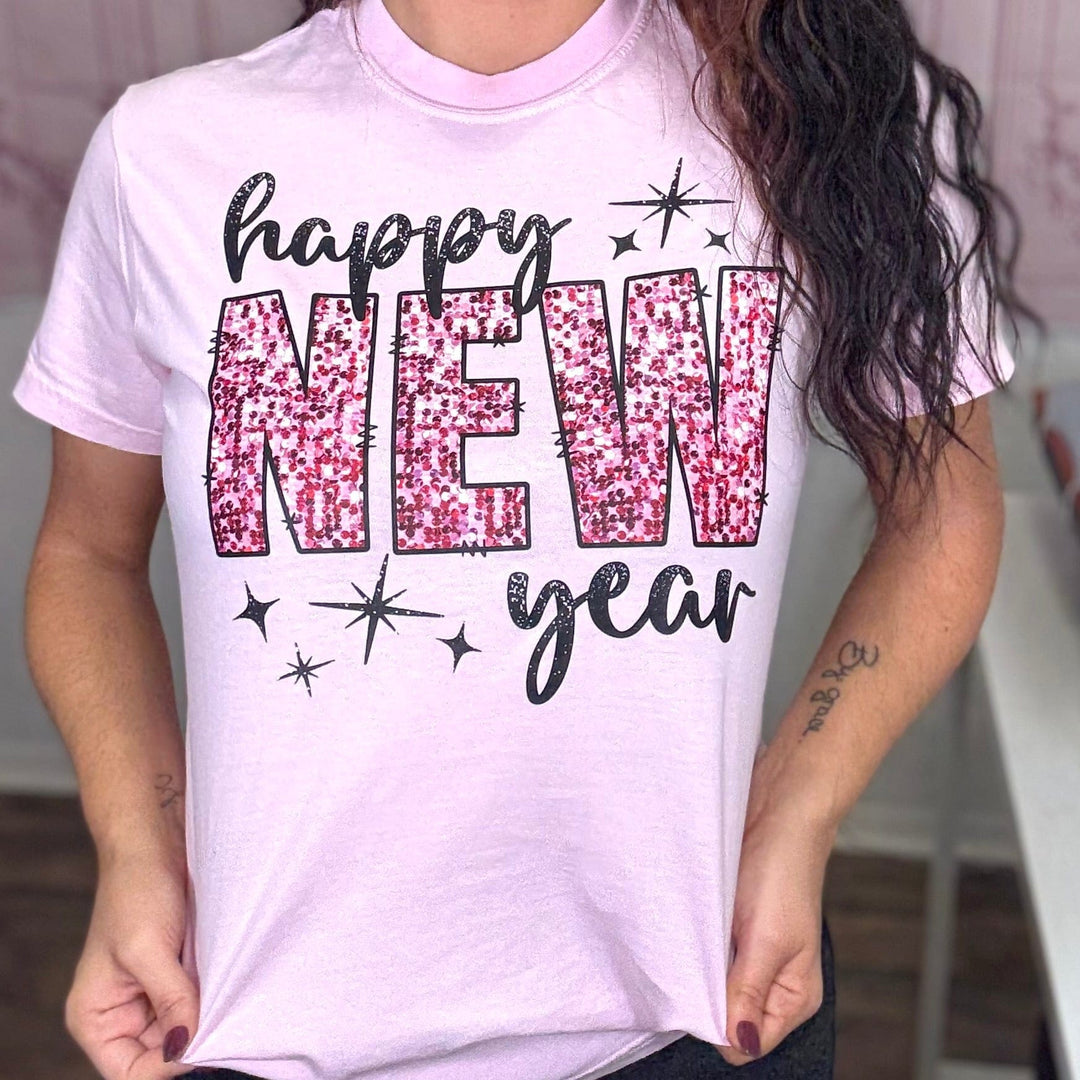 Envy Stylz Boutique Women - Apparel - Shirts - T-Shirts Happy New Year Glitter Graphic Tee
