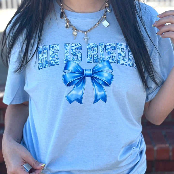 Envy Stylz Boutique Women - Apparel - Shirts - T-Shirts He Is Risen BOW BLUE Graphic Tee