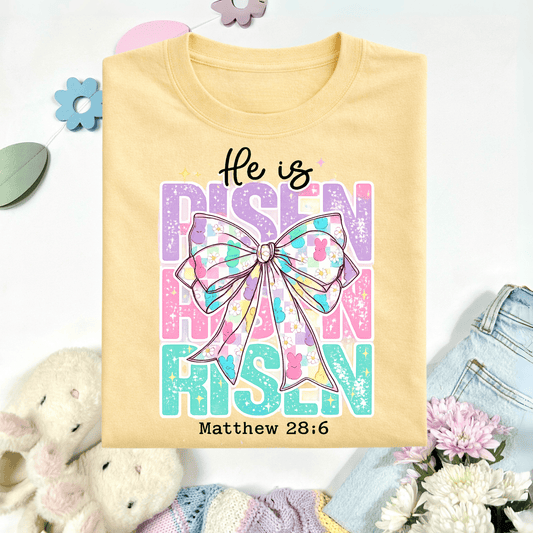 Envy Stylz Boutique Women - Apparel - Shirts - T-Shirts He Is Risen Pastel Bow Graphic Tee