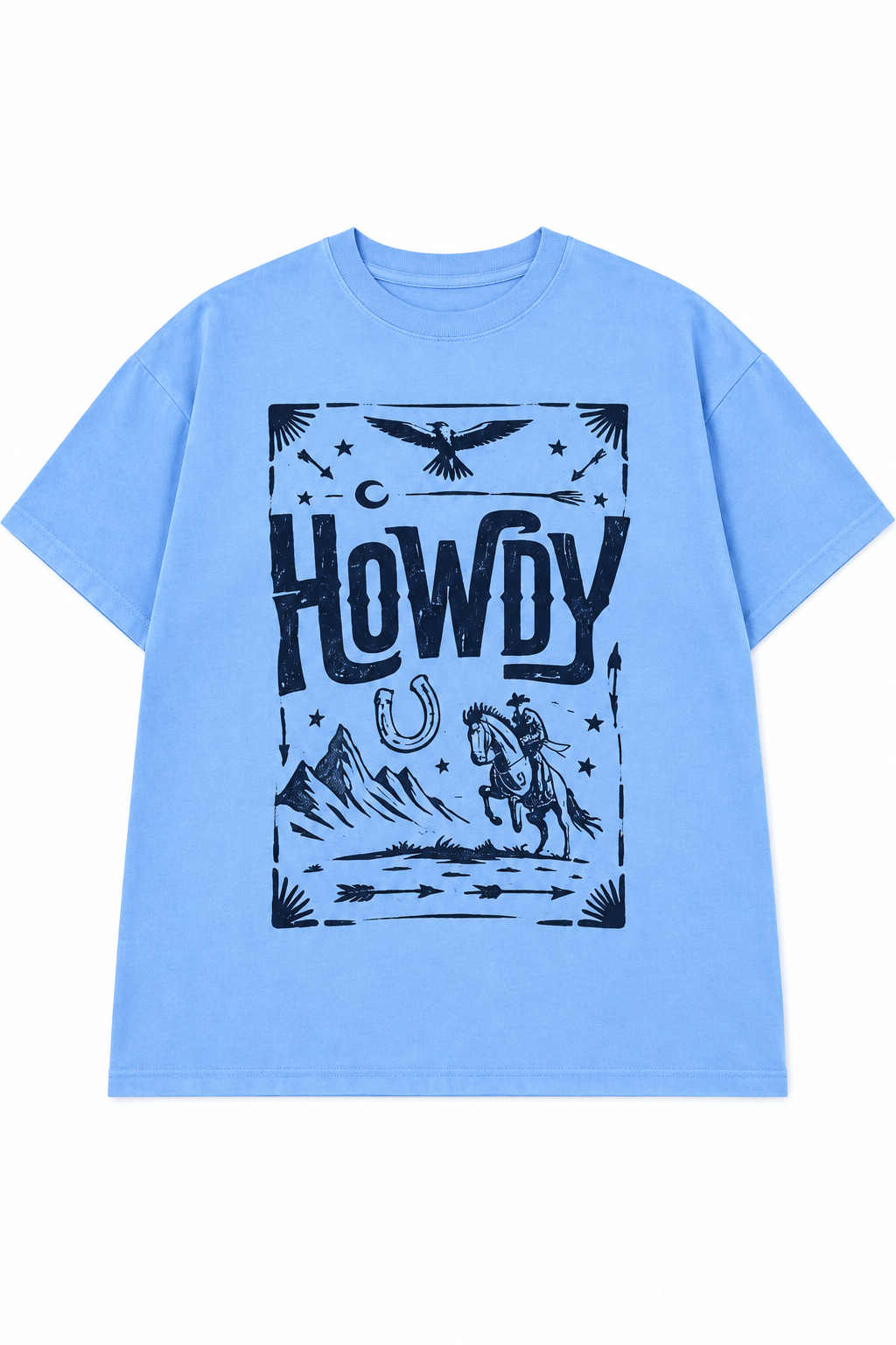 Howdy Horse Western Graphic Tee in Heather Blue