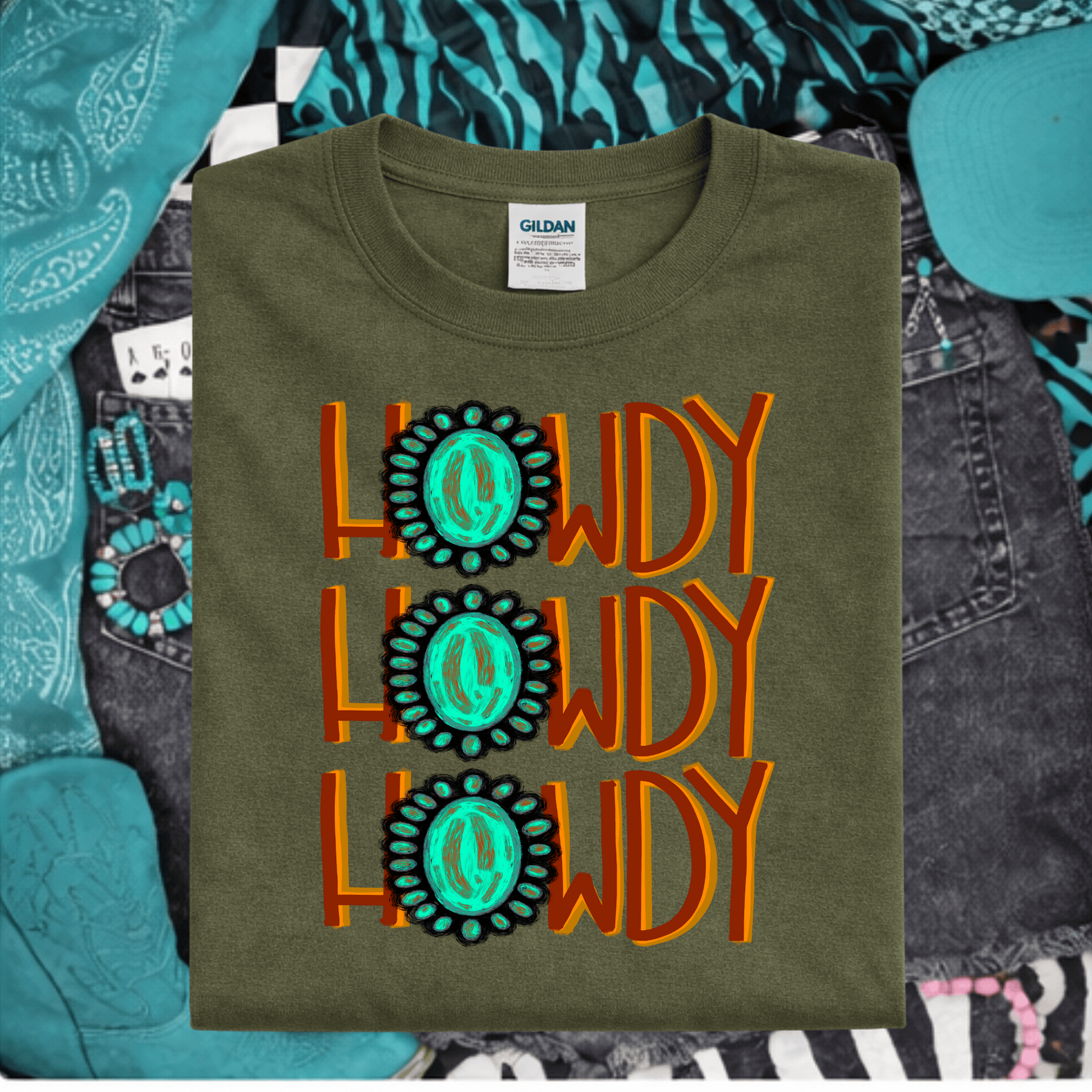 Envy Stylz Boutique Women - Apparel - Shirts - T-Shirts Howdy Turquoise Graphic Tee