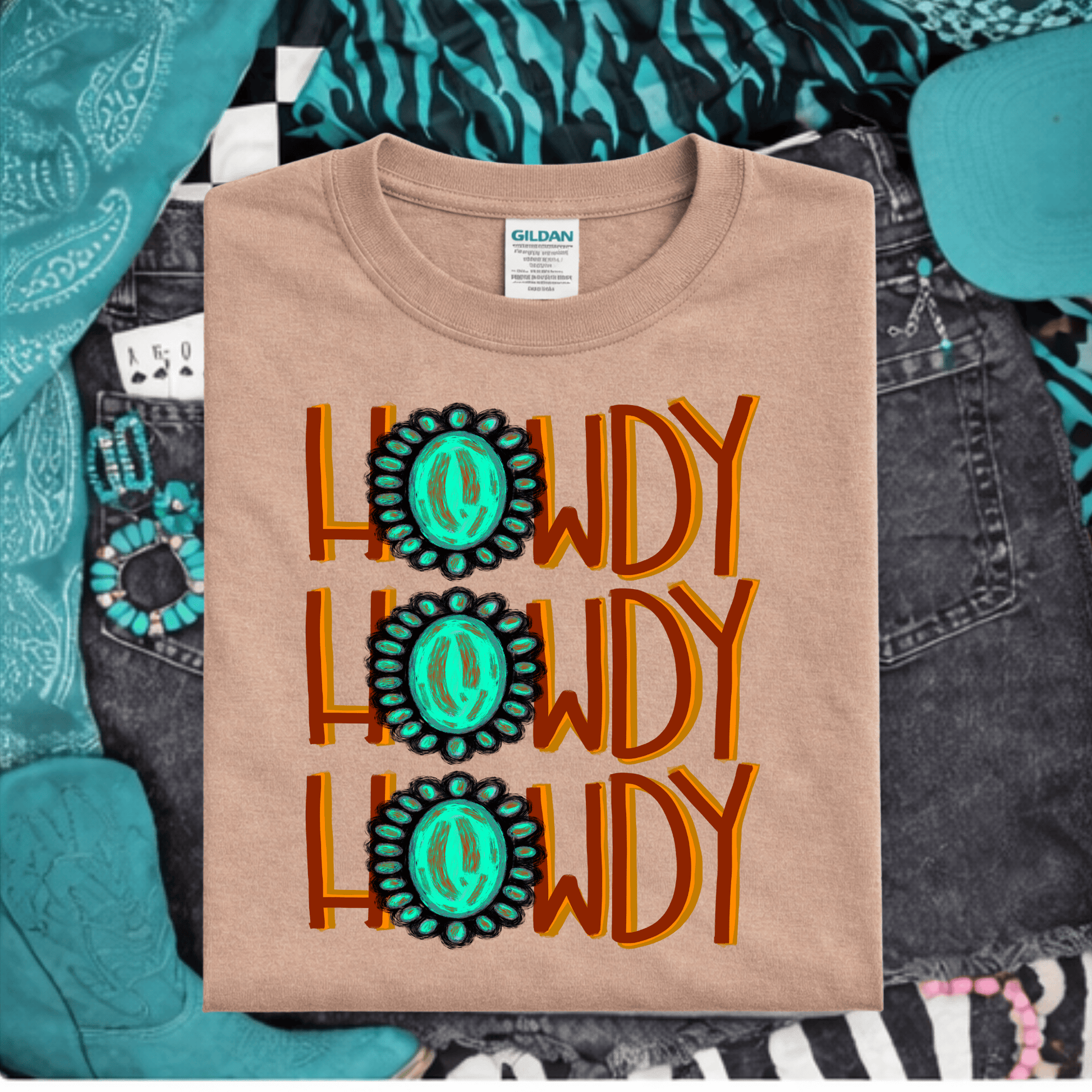 Envy Stylz Boutique Women - Apparel - Shirts - T-Shirts Howdy Turquoise Graphic Tee
