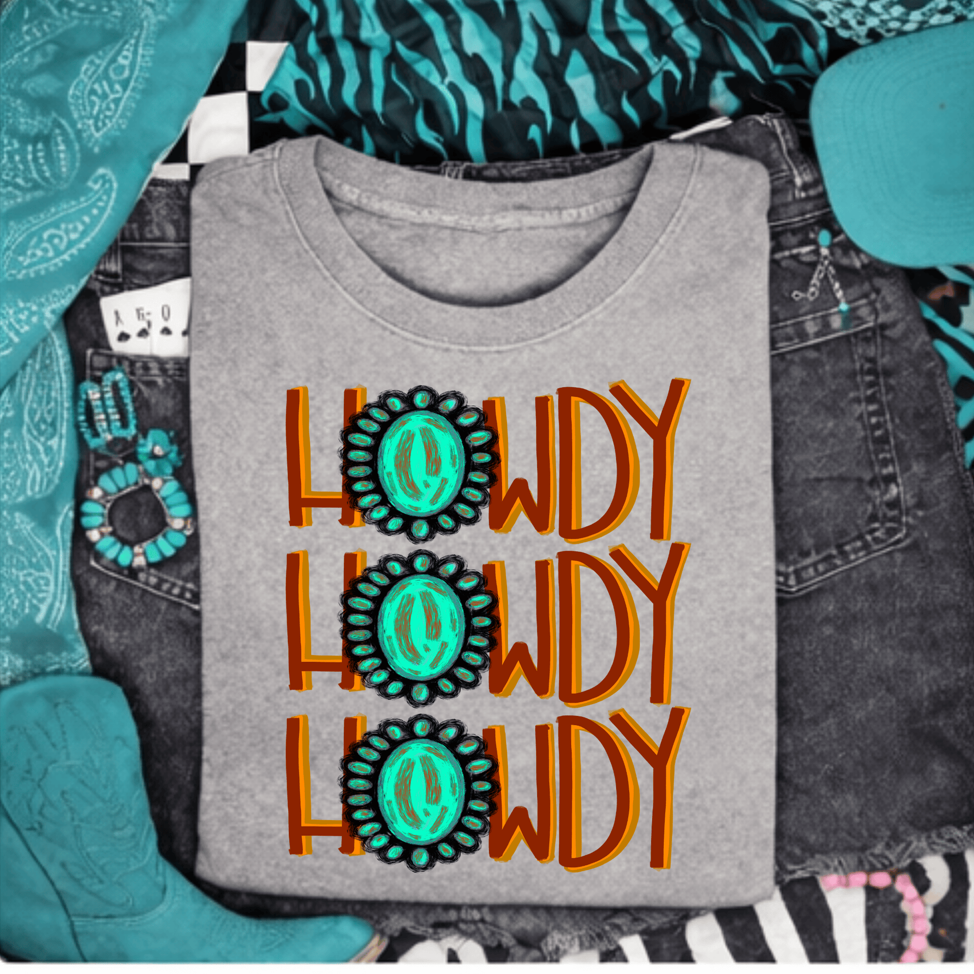 Envy Stylz Boutique Women - Apparel - Shirts - T-Shirts Howdy Turquoise Graphic Tee