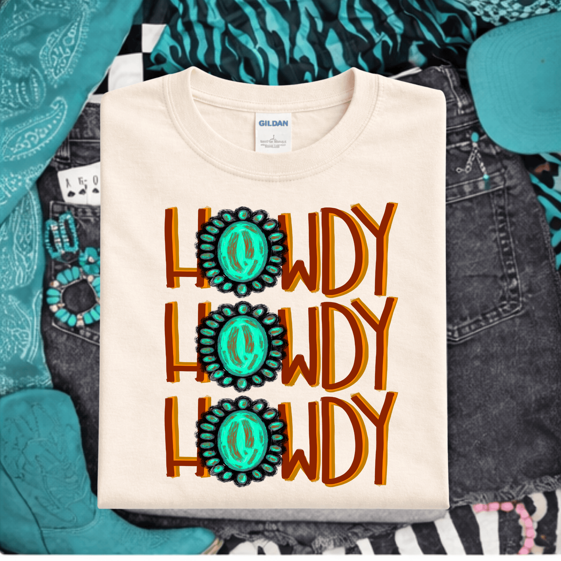 Envy Stylz Boutique Women - Apparel - Shirts - T-Shirts Howdy Turquoise Graphic Tee