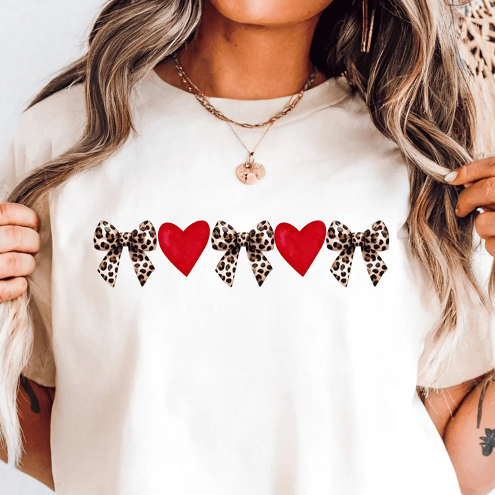 Leopard Bow &amp; Red Hearts Tee or Sweatshirt