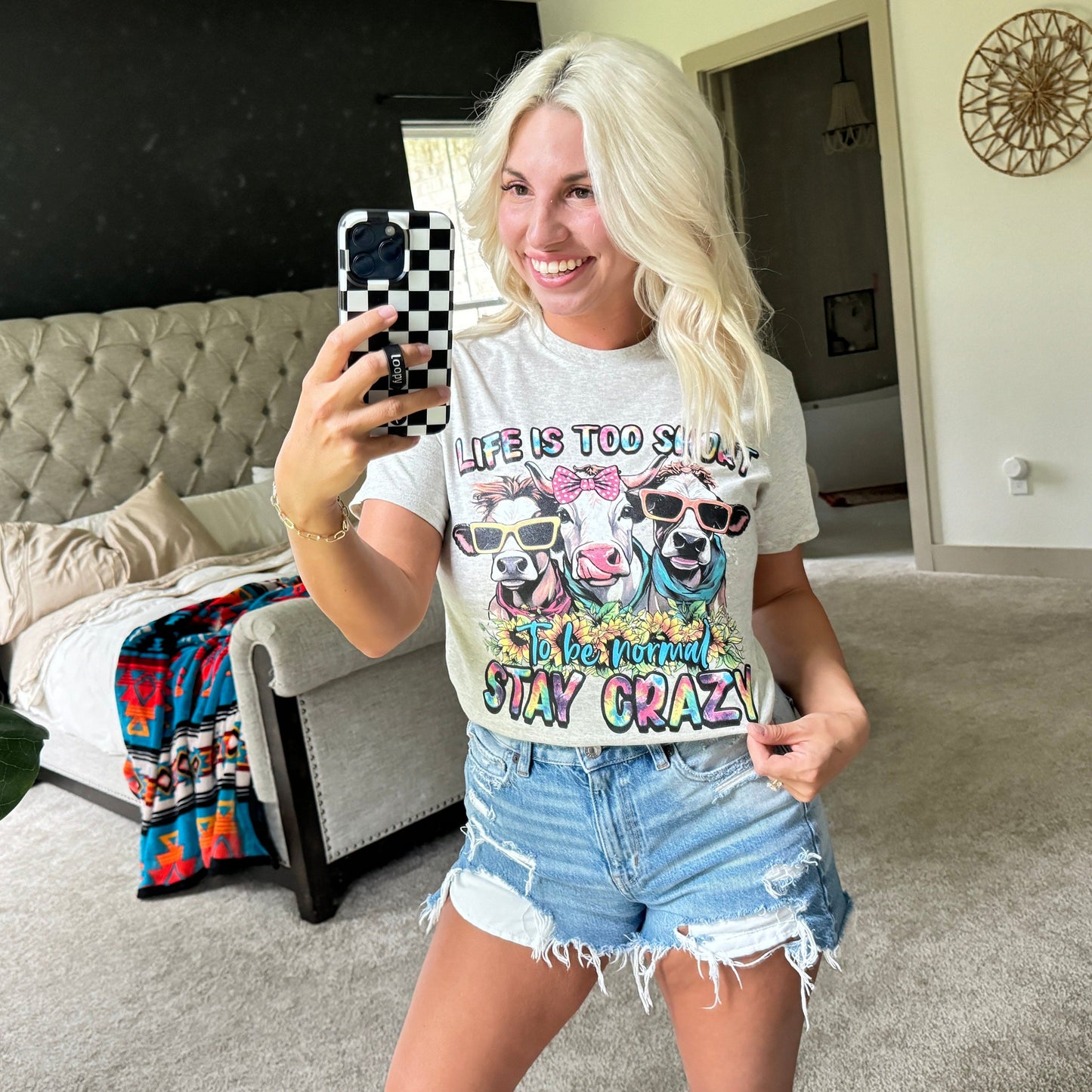 Envy Stylz Boutique Women - Apparel - Shirts - T-Shirts Life Is Too Short TieDye Cows Graphic Tee