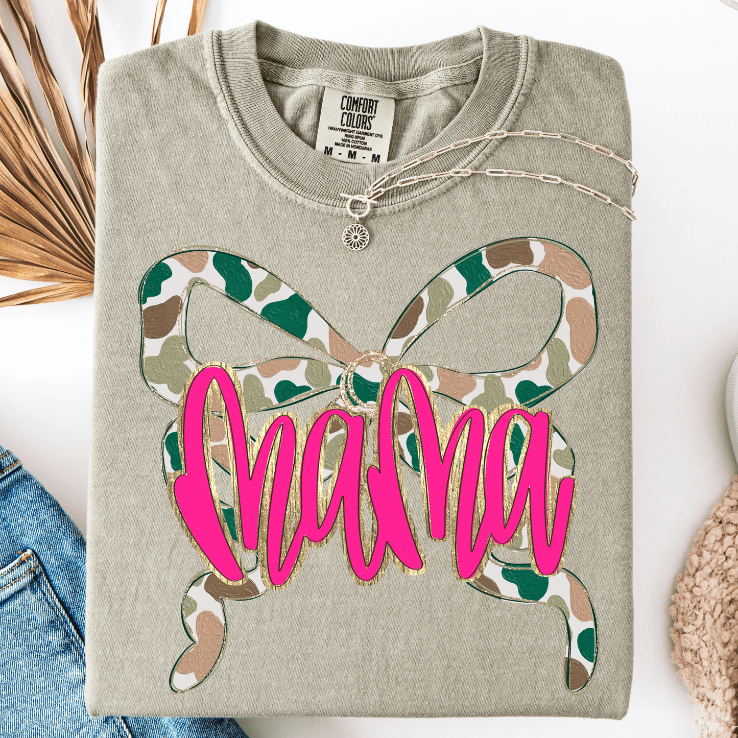 Envy Stylz Boutique Women - Apparel - Shirts - T-Shirts Mama Camo Bow Faux Glitter Graphic Tee