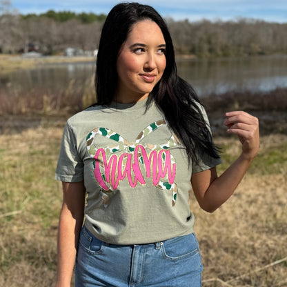 Envy Stylz Boutique Women - Apparel - Shirts - T-Shirts Mama Camo Bow Faux Glitter Graphic Tee