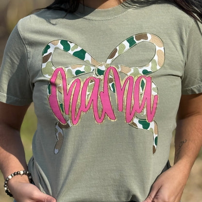 Envy Stylz Boutique Women - Apparel - Shirts - T-Shirts Mama Camo Bow Faux Glitter Graphic Tee