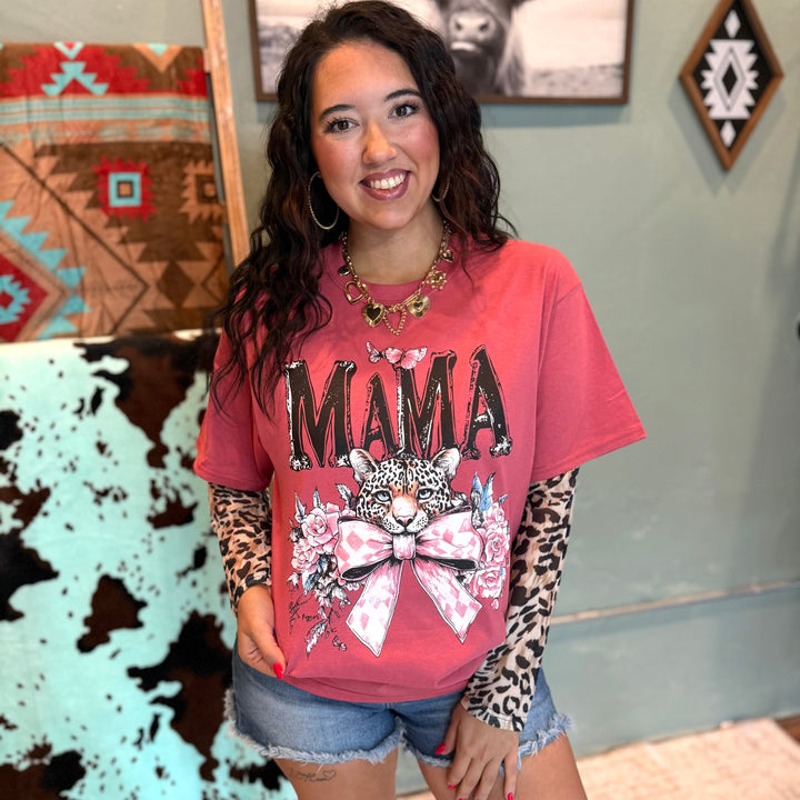 Envy Stylz Boutique Women - Apparel - Shirts - T-Shirts Mama Cheetah Bow Graphic Tee