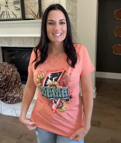 Envy Stylz Boutique Women - Apparel - Shirts - T-Shirts Mama Lightning Cow and Sunflower Graphic T-shirt