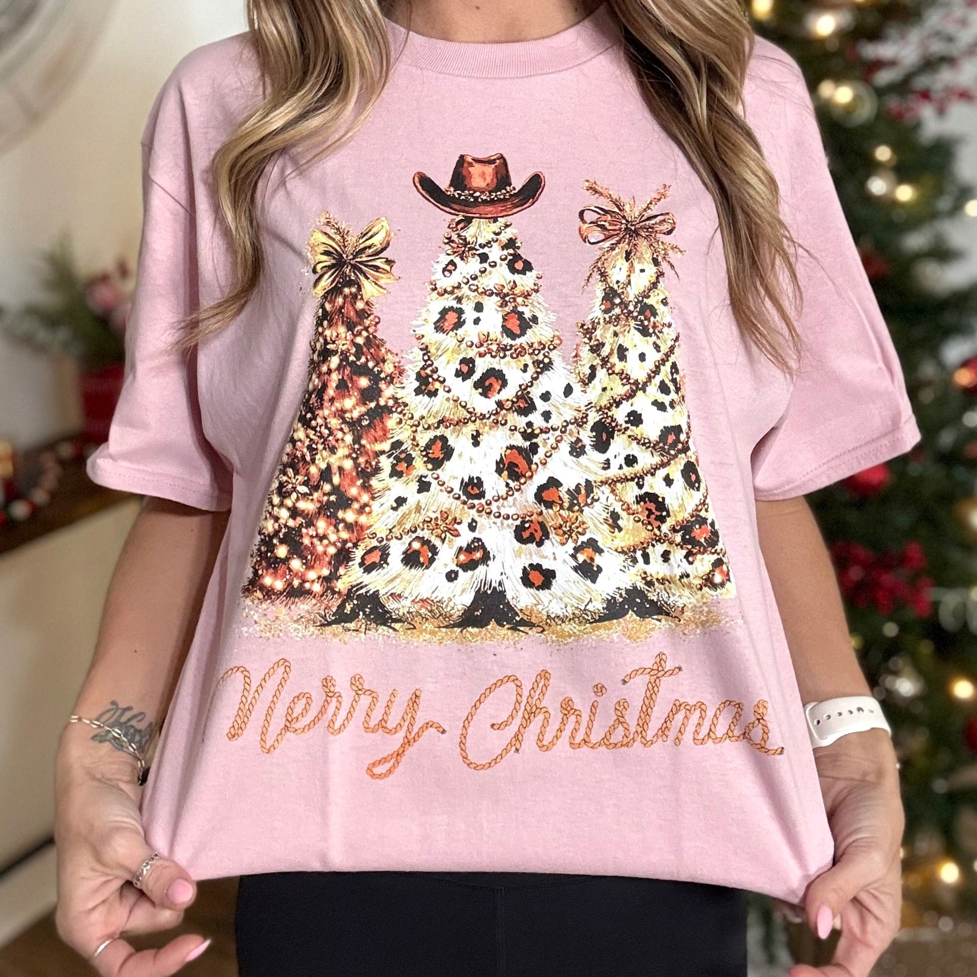 Envy Stylz Boutique Women - Apparel - Shirts - T-Shirts *PINK FRIDAY Merry Christmas Trees Graphic Tee