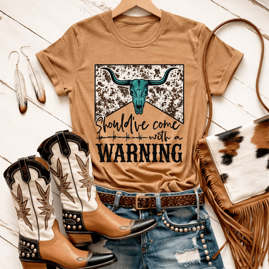 Envy Stylz Boutique Women - Apparel - Shirts - T-Shirts Should've Come With A Warning Cowskull Graphic Tee