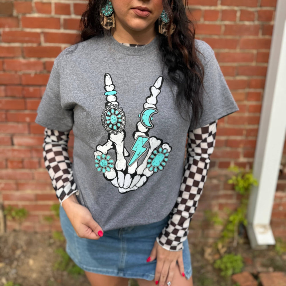 Envy Stylz Boutique Women - Apparel - Shirts - T-Shirts Skeleton Rings Peace Sign Graphic Tee