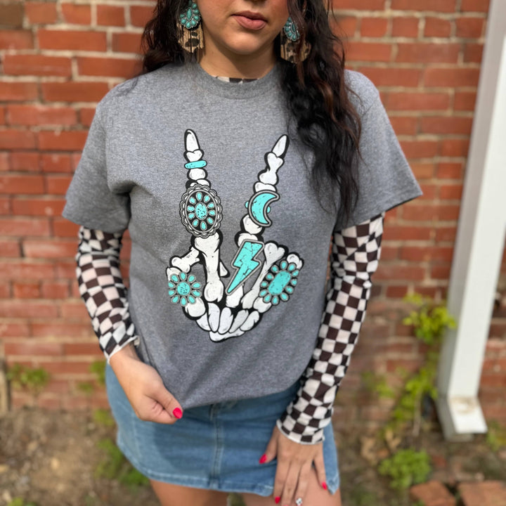 Envy Stylz Boutique Women - Apparel - Shirts - T-Shirts Skeleton Rings Peace Sign Graphic Tee